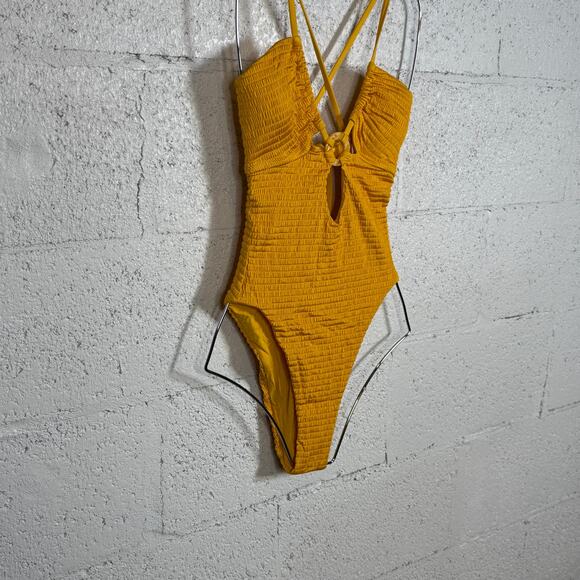 Isabella Rose Maza Textured Multi Way One Piece Swimsuit Marigold, Medium $148 - Picture 6 of 16